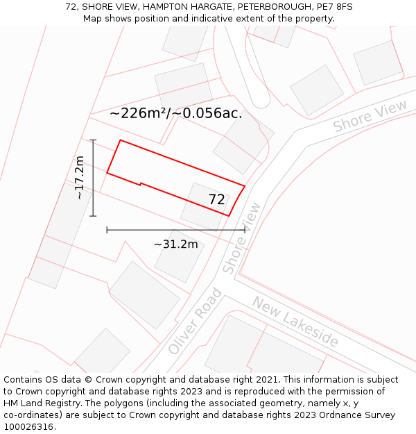 72, SHORE VIEW, HAMPTON HARGATE, PETERBOROUGH, PE7 8FS: Plot and title map