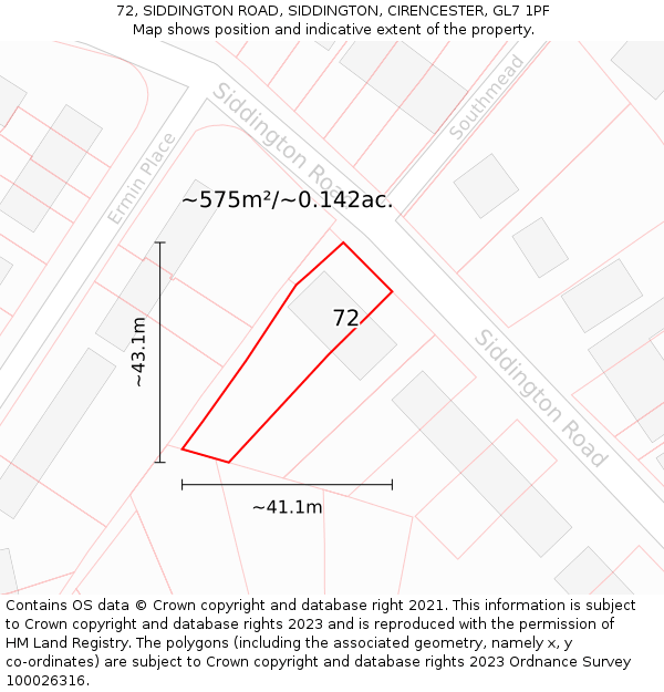 72, SIDDINGTON ROAD, SIDDINGTON, CIRENCESTER, GL7 1PF: Plot and title map