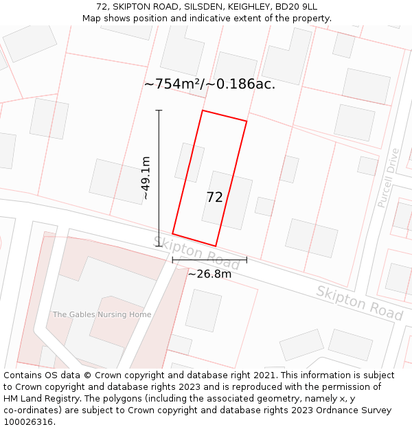 72, SKIPTON ROAD, SILSDEN, KEIGHLEY, BD20 9LL: Plot and title map