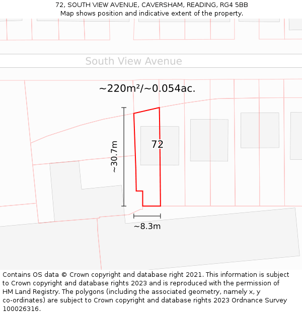 72, SOUTH VIEW AVENUE, CAVERSHAM, READING, RG4 5BB: Plot and title map