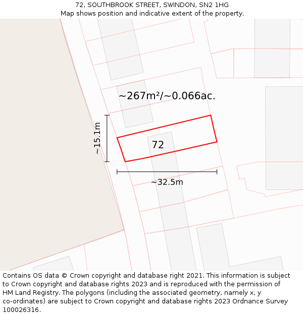 72, SOUTHBROOK STREET, SWINDON, SN2 1HG: Plot and title map