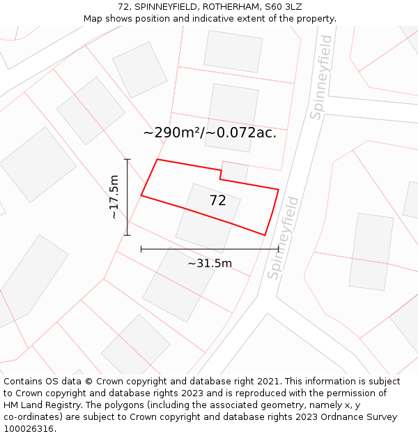 72, SPINNEYFIELD, ROTHERHAM, S60 3LZ: Plot and title map