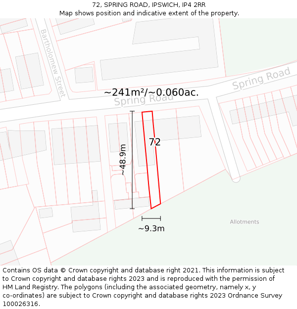 72, SPRING ROAD, IPSWICH, IP4 2RR: Plot and title map