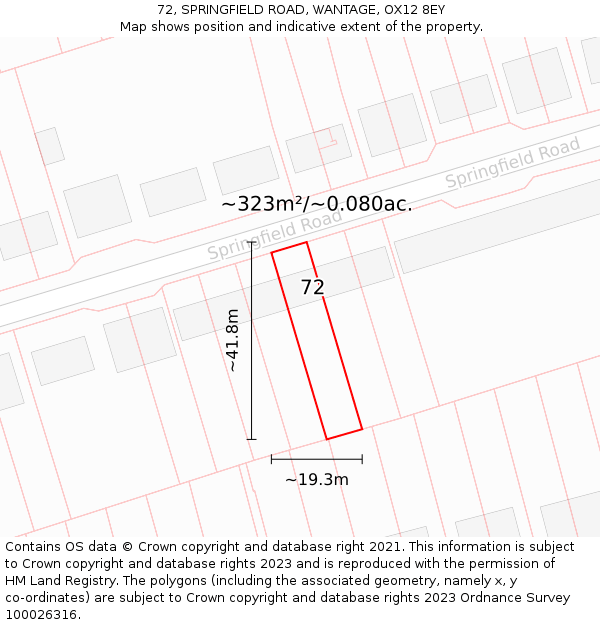 72, SPRINGFIELD ROAD, WANTAGE, OX12 8EY: Plot and title map