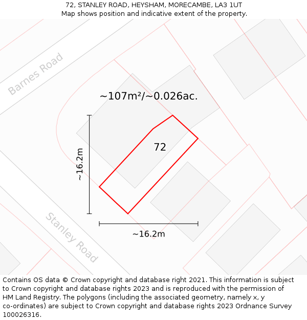 72, STANLEY ROAD, HEYSHAM, MORECAMBE, LA3 1UT: Plot and title map