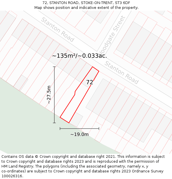 72, STANTON ROAD, STOKE-ON-TRENT, ST3 6DF: Plot and title map