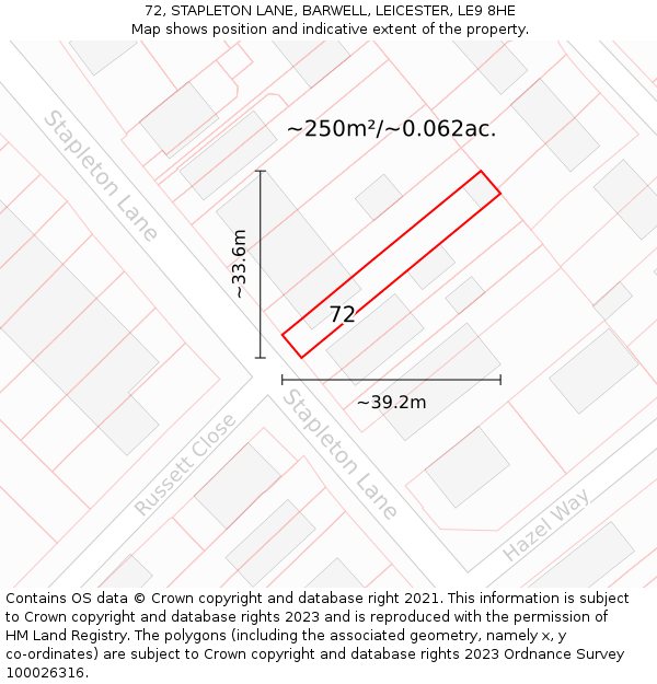 72, STAPLETON LANE, BARWELL, LEICESTER, LE9 8HE: Plot and title map