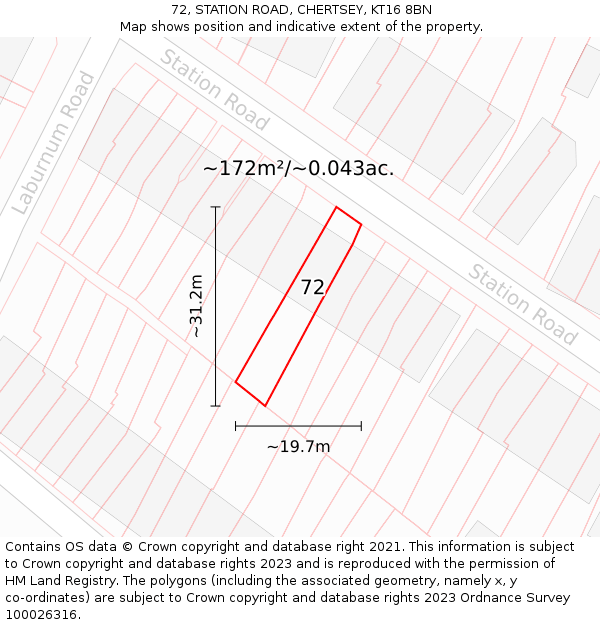 72, STATION ROAD, CHERTSEY, KT16 8BN: Plot and title map