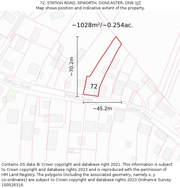 72, STATION ROAD, EPWORTH, DONCASTER, DN9 1JZ: Plot and title map