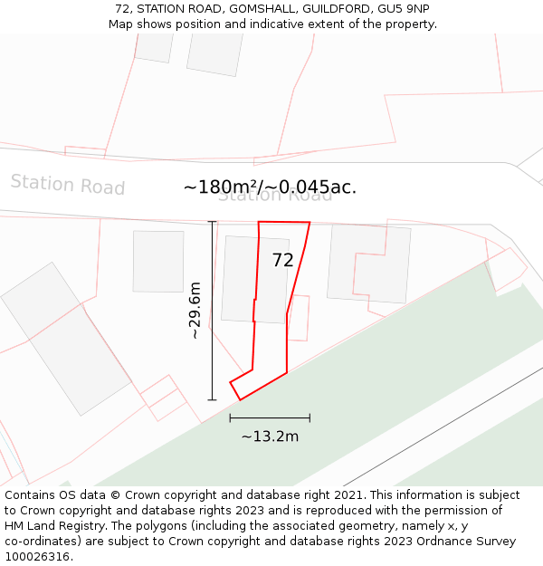 72, STATION ROAD, GOMSHALL, GUILDFORD, GU5 9NP: Plot and title map