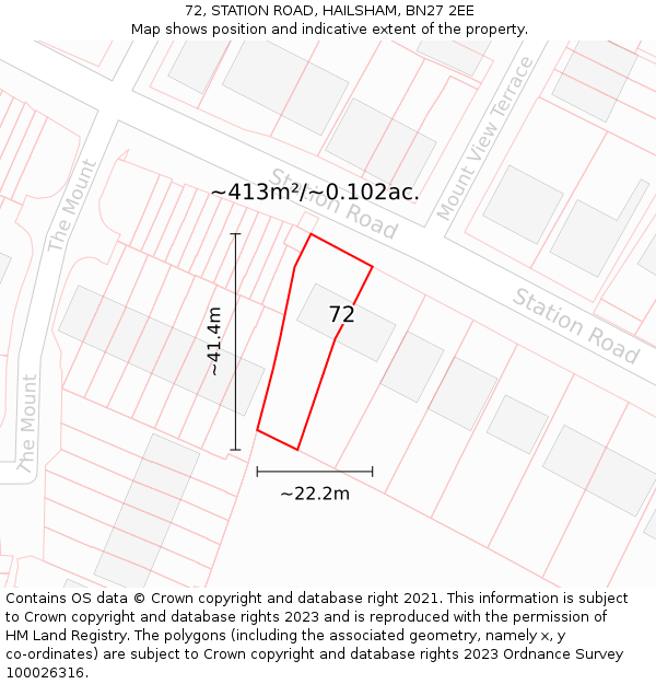 72, STATION ROAD, HAILSHAM, BN27 2EE: Plot and title map