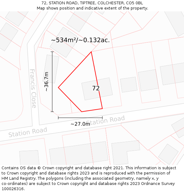 72, STATION ROAD, TIPTREE, COLCHESTER, CO5 0BL: Plot and title map