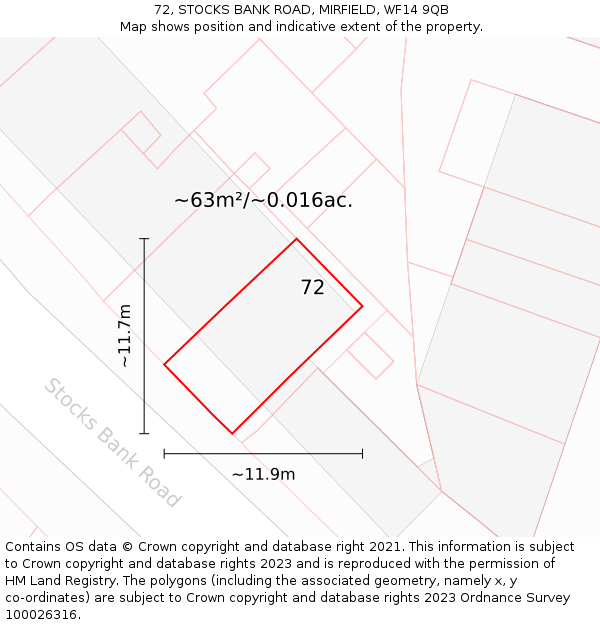 72, STOCKS BANK ROAD, MIRFIELD, WF14 9QB: Plot and title map