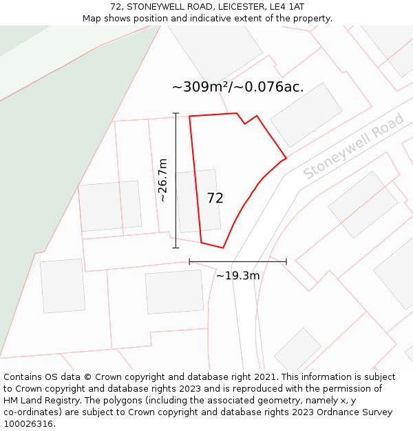 72, STONEYWELL ROAD, LEICESTER, LE4 1AT: Plot and title map