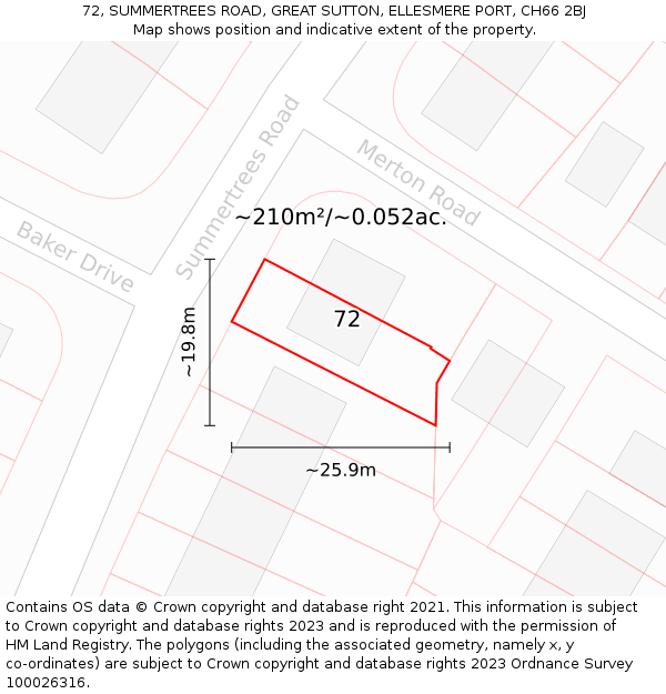 72, SUMMERTREES ROAD, GREAT SUTTON, ELLESMERE PORT, CH66 2BJ: Plot and title map