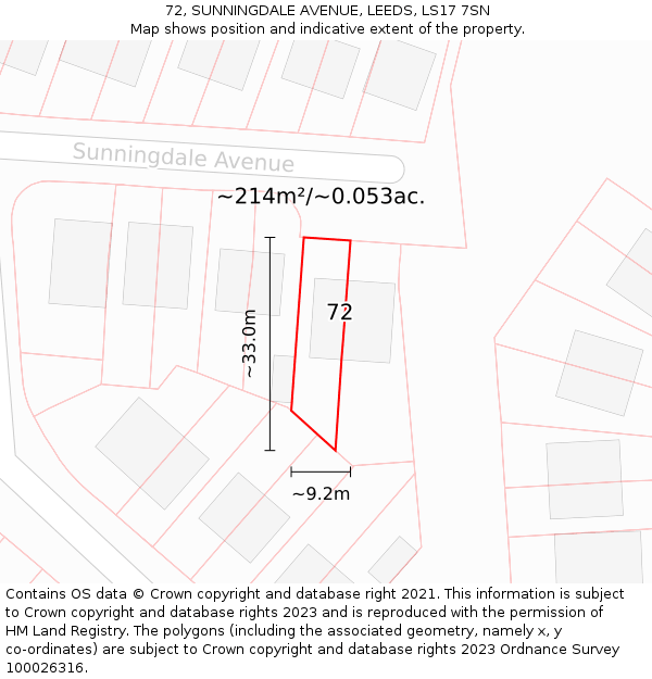 72, SUNNINGDALE AVENUE, LEEDS, LS17 7SN: Plot and title map