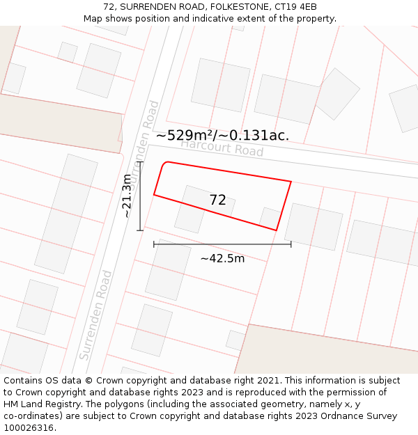 72, SURRENDEN ROAD, FOLKESTONE, CT19 4EB: Plot and title map