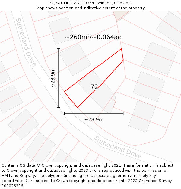 72, SUTHERLAND DRIVE, WIRRAL, CH62 8EE: Plot and title map