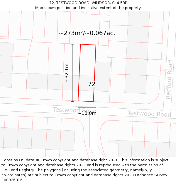 72, TESTWOOD ROAD, WINDSOR, SL4 5RP: Plot and title map