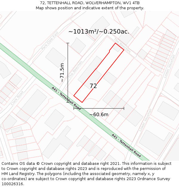 72, TETTENHALL ROAD, WOLVERHAMPTON, WV1 4TB: Plot and title map