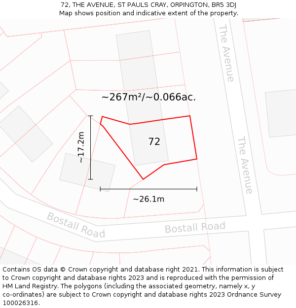 72, THE AVENUE, ST PAULS CRAY, ORPINGTON, BR5 3DJ: Plot and title map