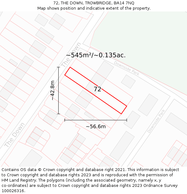 72, THE DOWN, TROWBRIDGE, BA14 7NQ: Plot and title map
