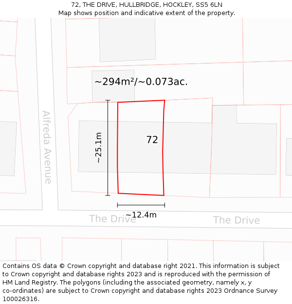 72, THE DRIVE, HULLBRIDGE, HOCKLEY, SS5 6LN: Plot and title map