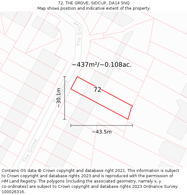 72, THE GROVE, SIDCUP, DA14 5NQ: Plot and title map