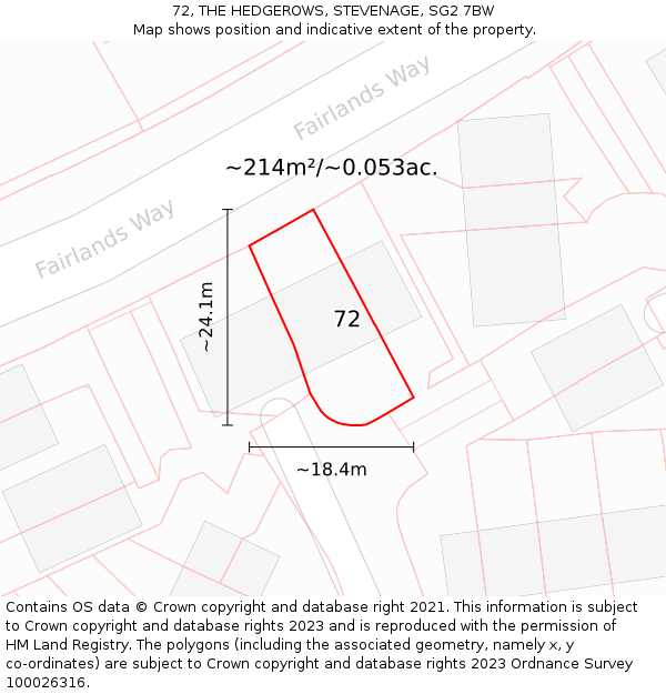 72, THE HEDGEROWS, STEVENAGE, SG2 7BW: Plot and title map