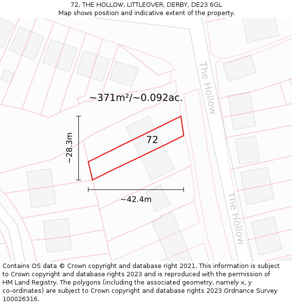 72, THE HOLLOW, LITTLEOVER, DERBY, DE23 6GL: Plot and title map