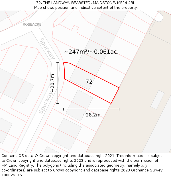 72, THE LANDWAY, BEARSTED, MAIDSTONE, ME14 4BL: Plot and title map