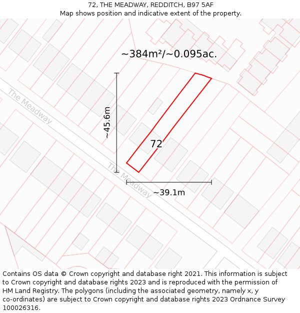 72, THE MEADWAY, REDDITCH, B97 5AF: Plot and title map