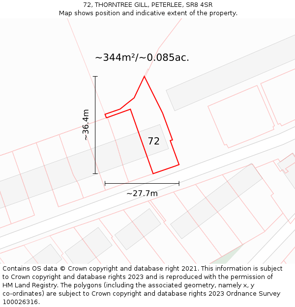 72, THORNTREE GILL, PETERLEE, SR8 4SR: Plot and title map
