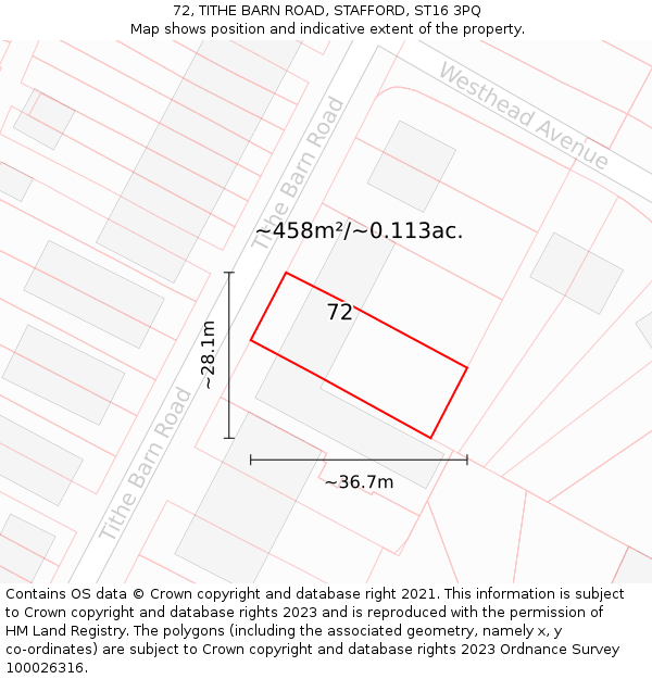 72, TITHE BARN ROAD, STAFFORD, ST16 3PQ: Plot and title map