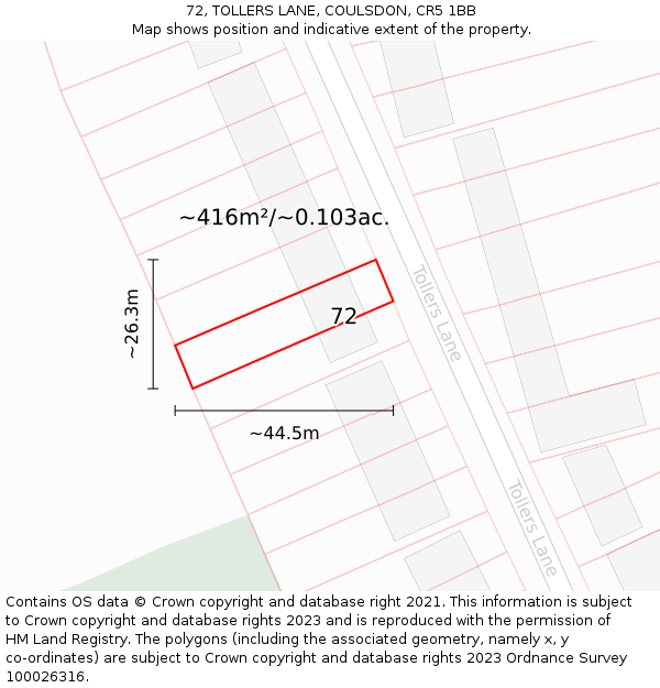 72, TOLLERS LANE, COULSDON, CR5 1BB: Plot and title map