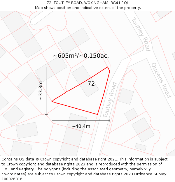 72, TOUTLEY ROAD, WOKINGHAM, RG41 1QL: Plot and title map