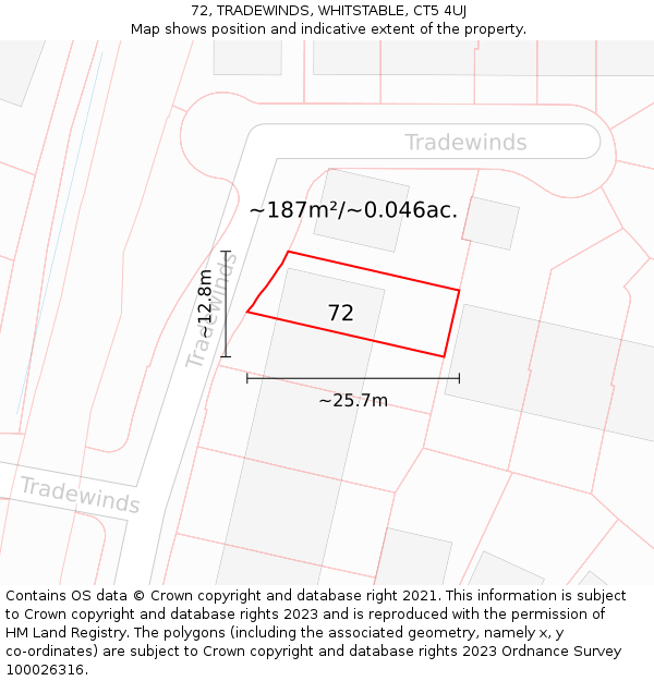 72, TRADEWINDS, WHITSTABLE, CT5 4UJ: Plot and title map