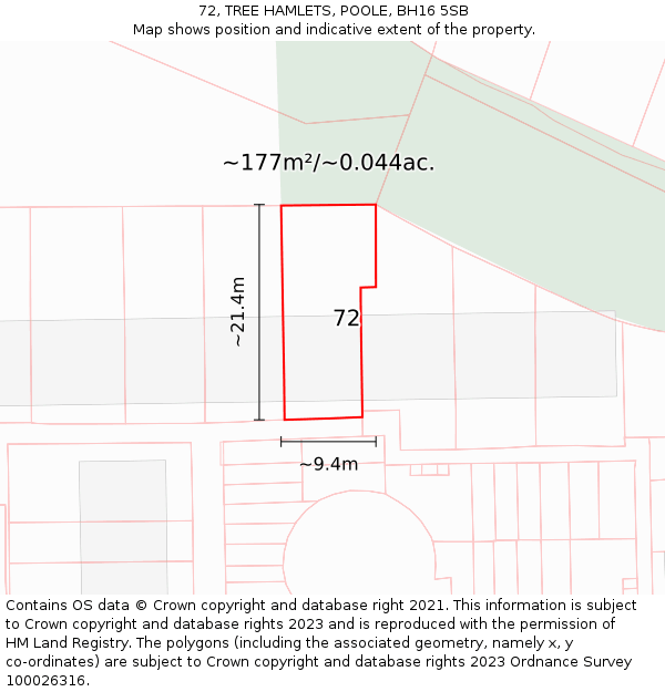 72, TREE HAMLETS, POOLE, BH16 5SB: Plot and title map
