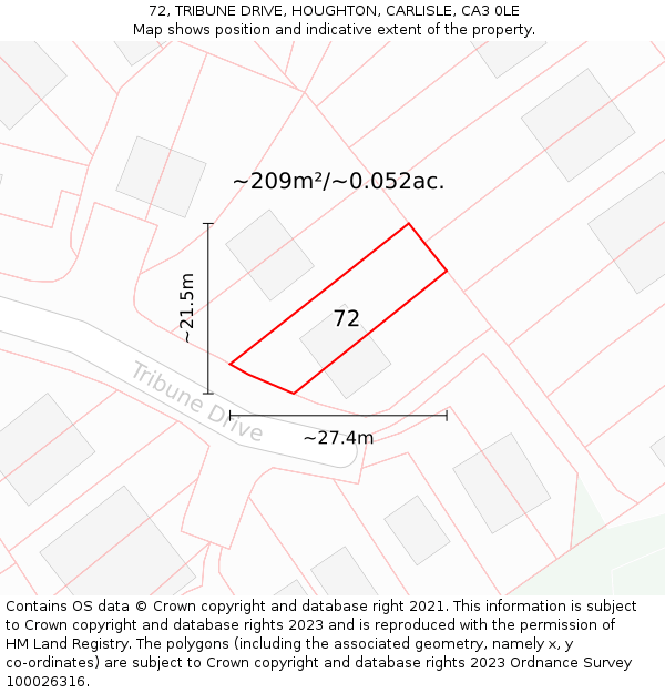 72, TRIBUNE DRIVE, HOUGHTON, CARLISLE, CA3 0LE: Plot and title map