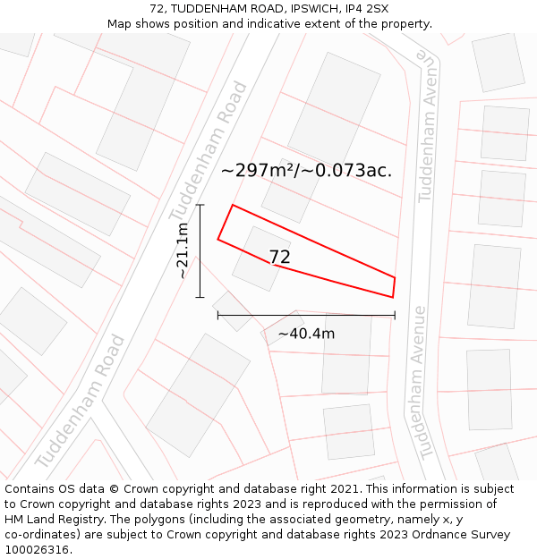 72, TUDDENHAM ROAD, IPSWICH, IP4 2SX: Plot and title map