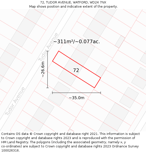 72, TUDOR AVENUE, WATFORD, WD24 7NX: Plot and title map