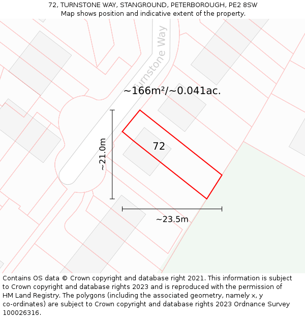 72, TURNSTONE WAY, STANGROUND, PETERBOROUGH, PE2 8SW: Plot and title map