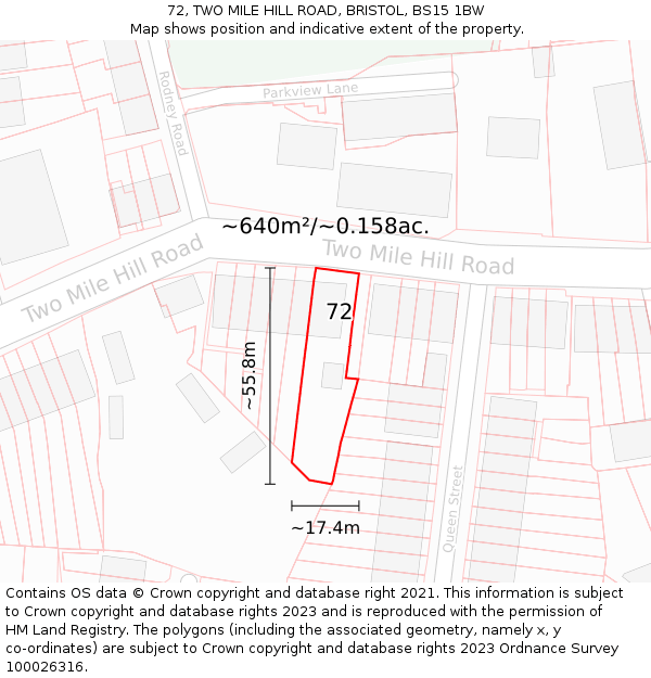 72, TWO MILE HILL ROAD, BRISTOL, BS15 1BW: Plot and title map