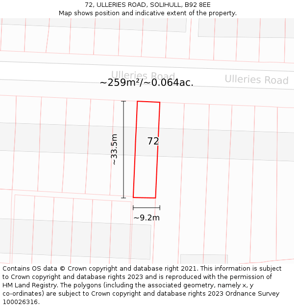 72, ULLERIES ROAD, SOLIHULL, B92 8EE: Plot and title map
