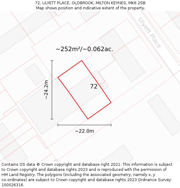 72, ULYETT PLACE, OLDBROOK, MILTON KEYNES, MK6 2SB: Plot and title map