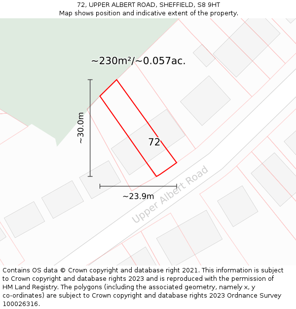72, UPPER ALBERT ROAD, SHEFFIELD, S8 9HT: Plot and title map
