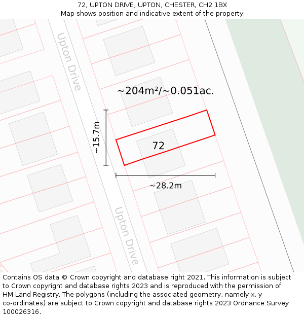 72, UPTON DRIVE, UPTON, CHESTER, CH2 1BX: Plot and title map