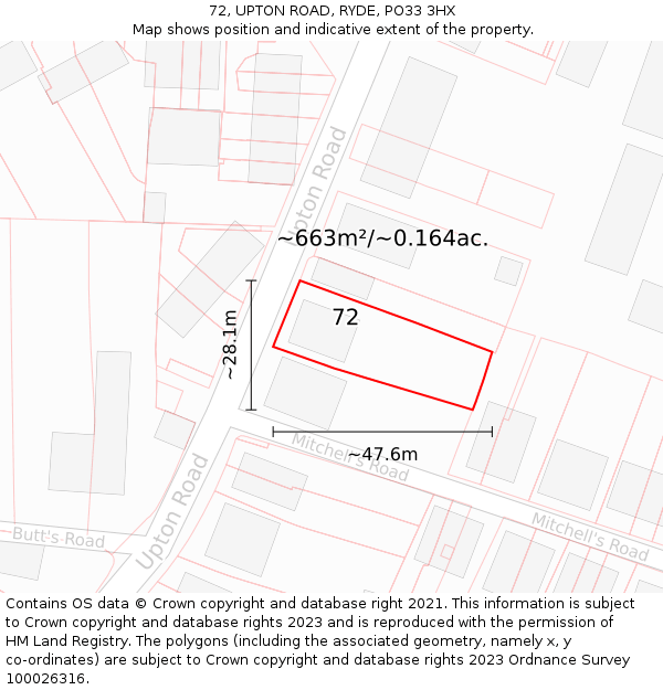 72, UPTON ROAD, RYDE, PO33 3HX: Plot and title map