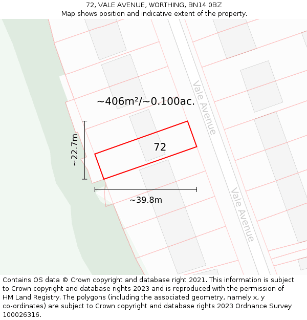 72, VALE AVENUE, WORTHING, BN14 0BZ: Plot and title map