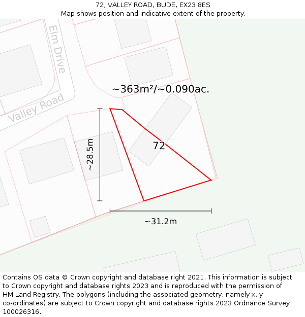 72, VALLEY ROAD, BUDE, EX23 8ES: Plot and title map